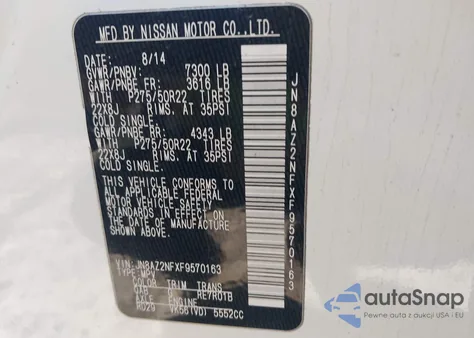 2015 Infiniti Qx80 из США, поврежденный, VIN JN8AZ2NFXF9570163